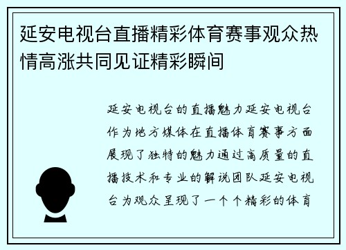 延安电视台直播精彩体育赛事观众热情高涨共同见证精彩瞬间